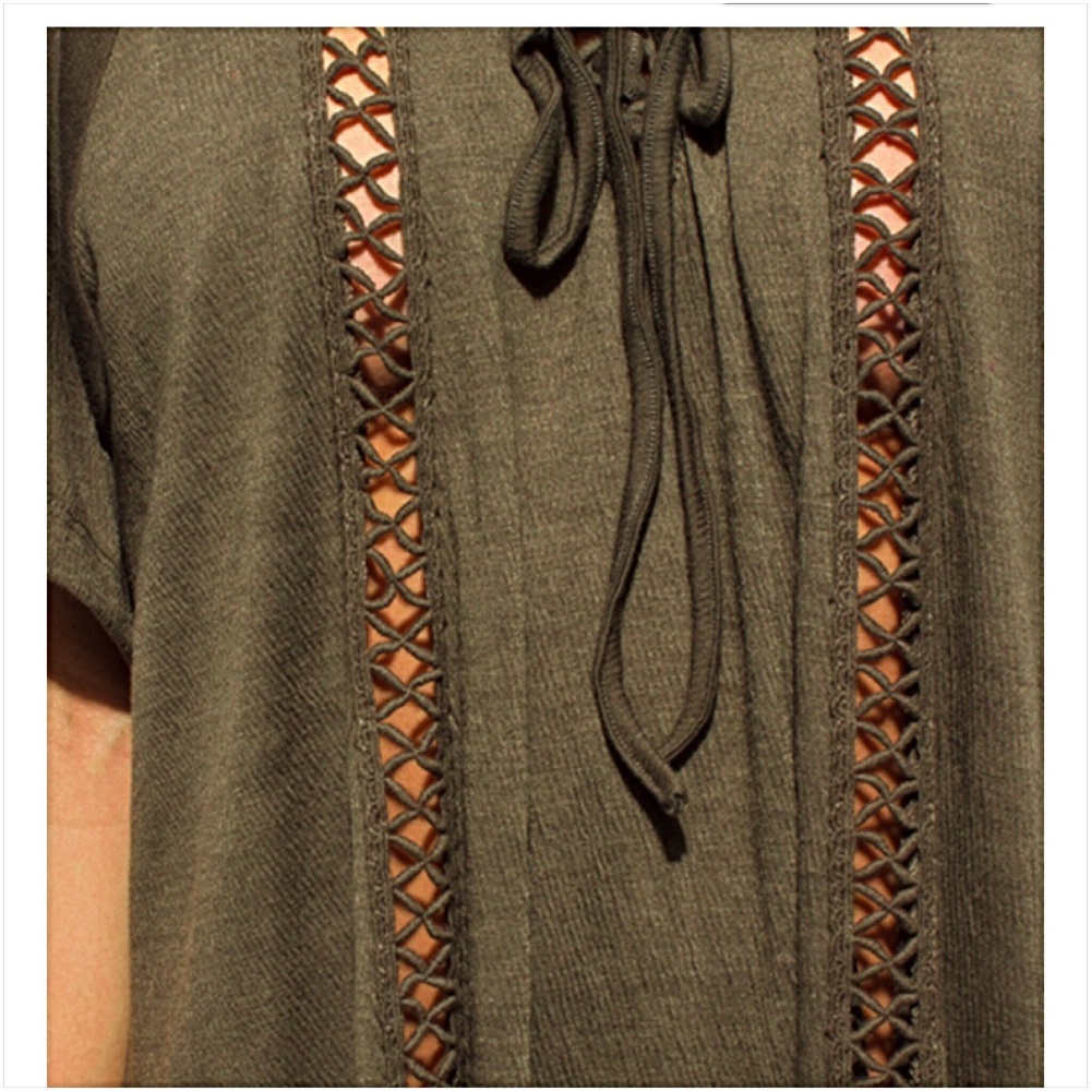 Boho Crochet Trim Butterfly Sleeve Tunic Top SM - Picture 6 of 6
